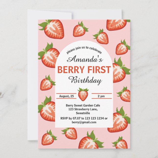 Convites Berry Girl rosa Strawberry (Frente)