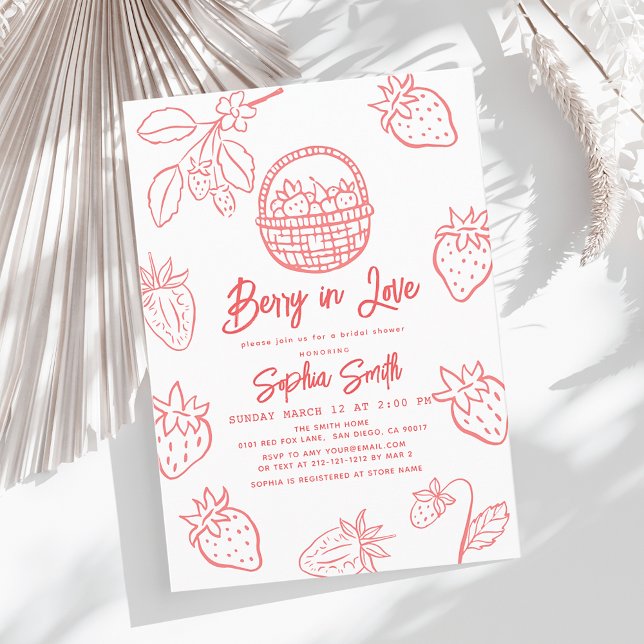 Convites Berry in Love Hand-drawn Strawberry Bridal Shower (Criador carregado)