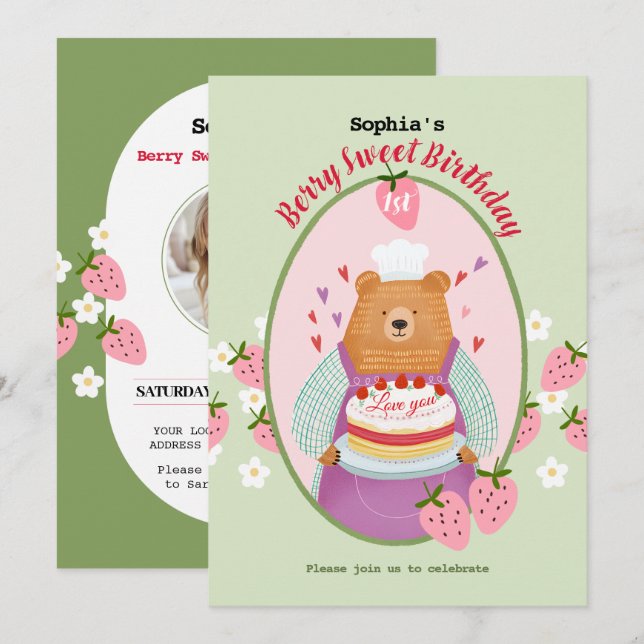 Convites Berry Lovely First Birthday (Frente/Verso)