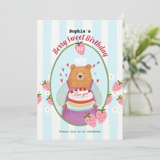 Convites Berry Lovely First Birthday (Em pé/Frente)