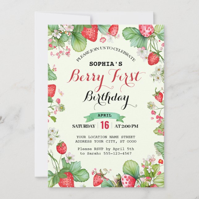 Convites Berry Lovely First Birthday (Frente)