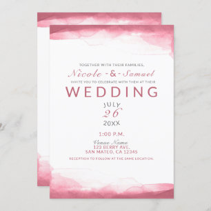 Convites Berry Mauve Pink Watercolor Modern Chic Wedding
