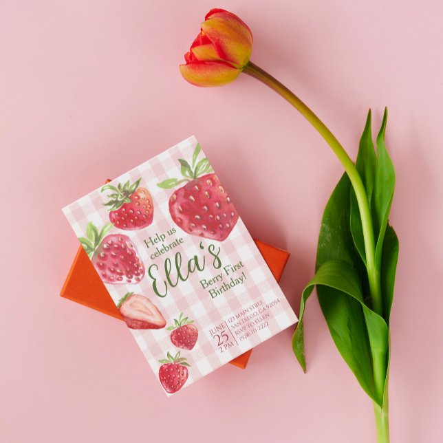 Convites Berry no primeiro verão, morango Aniversário Convi (Criador carregado)