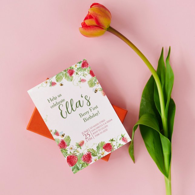Convites Berry no primeiro verão, morango Aniversário Convi (Criador carregado)