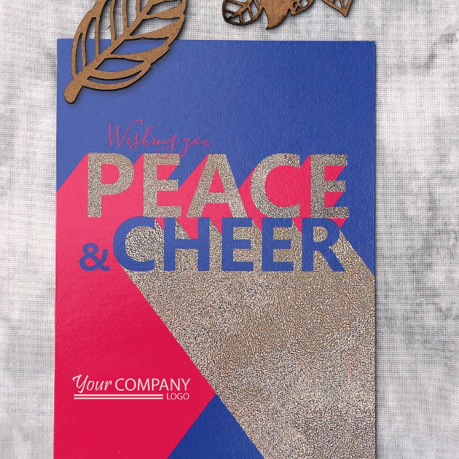 Convites Berry Pink, Azul, Feriado Tipográfico da Empresa (Blue, Violet, Berry, Pink, Gold Company Holiday Card, Modern Typography Word Art with Business Logo)