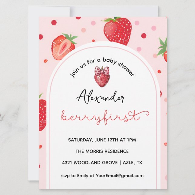 Convites Berry Primeiro Aniversário, primeiro aniversario (Frente)