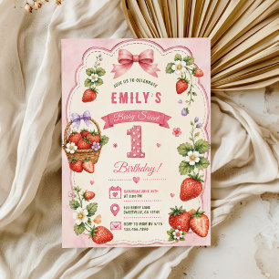 Convites Berry Primeiro Fofo Aniversário de 1 Ano Menina Mo