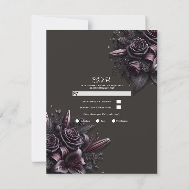 Convites Berry Purple Black Lily Rosa Floral Weding RSVP (Frente)