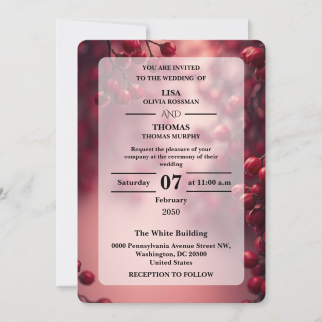 Convites Berry Red Bold Accent Wedding Invite (Frente)