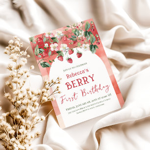 Convites Berry Rustic Red Strawberry Primeiro Aniversário