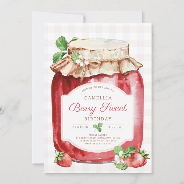 Convites Berry Sweer Strawberry Jam Festa de aniversário (Frente)