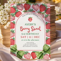 Berry Sweet 3rd Birthday Strawberry Invitation