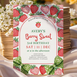 Convites Berry Sweet 3rd Birthday Strawberry Invitation