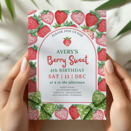 Convites Berry Sweet 4th Birthday Strawberry Invitation