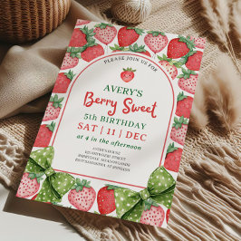 Convites Berry Sweet 5th Birthday Strawberry Invitation