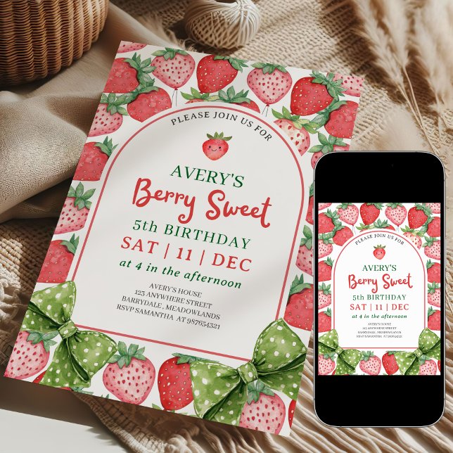 Convites Berry Sweet 5th Birthday Strawberry Invitation (Criador carregado)