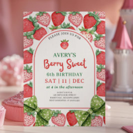 Convites Berry Sweet 6th Birthday Strawberry Invitation