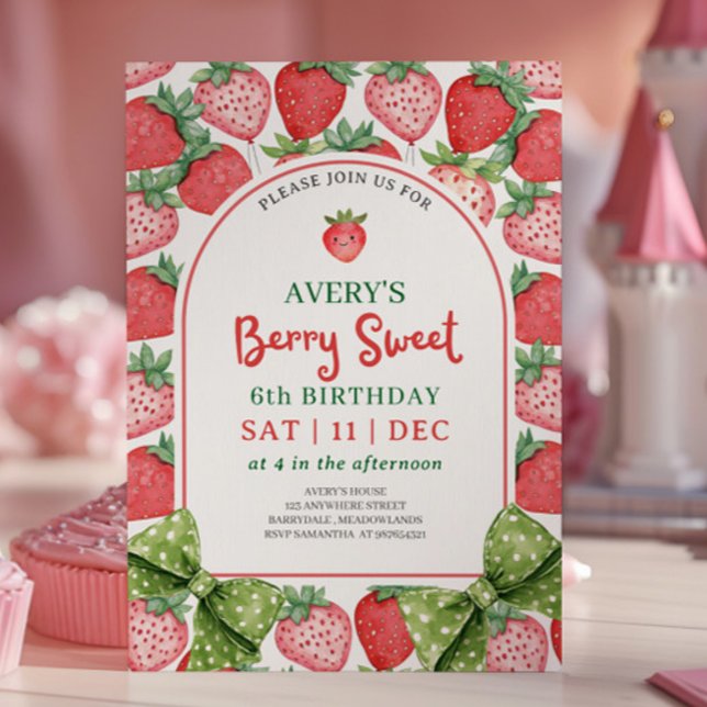 Convites Berry Sweet 6th Birthday Strawberry Invitation (Criador carregado)