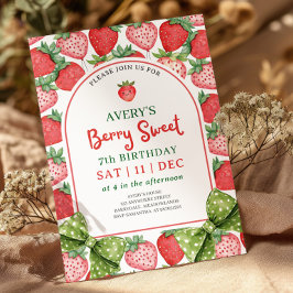 Convites Berry Sweet 7th Birthday Strawberry Invitation