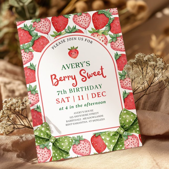 Convites Berry Sweet 7th Birthday Strawberry Invitation (Criador carregado)