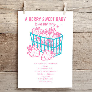 Convites Berry Sweet Baby Doodle Pink Strawberry Girl