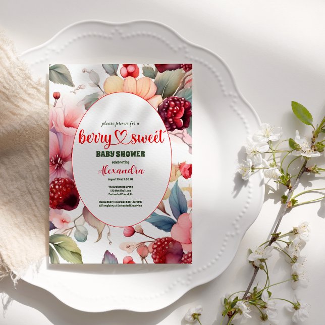 Convites Berry Sweet Baby Girl Chá de fraldas de morango (Criador carregado)