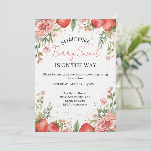 Convites Berry Sweet Baby Shower Invitation  (Em pé/Frente)