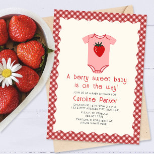 Convites Berry Sweet Baby Strawberry Gingham