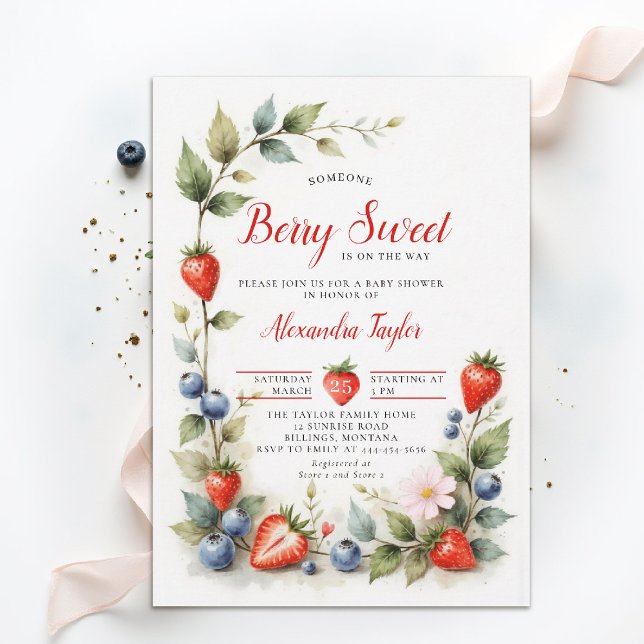 Convites Berry Sweet Berries Garden Summer Chic Baby Shower (berry sweet baby shower invitation fruit strawberry theme art watercolor summer garden watercolor)