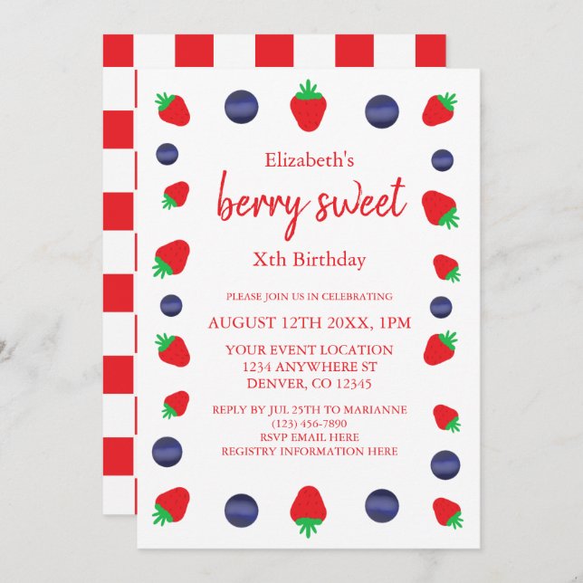 Convites Berry Sweet Birthday (Frente/Verso)