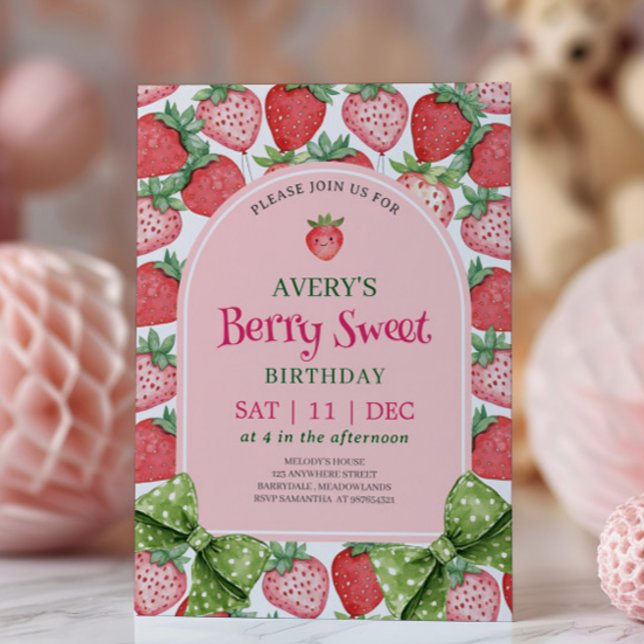 Convites Berry Sweet Birthday Party Strawberry Birthday  (Criador carregado)