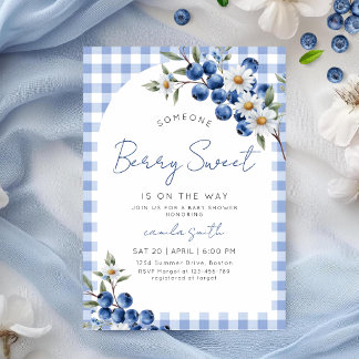 Convites Berry Sweet Blue Baby shower Blueberry Gingham