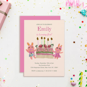 Convites Berry Sweet Bunny Buddies Aniversário Rosa