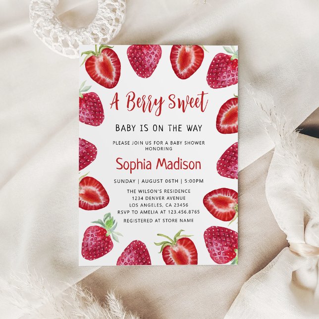 Convites Berry Sweet | Chá de fraldas de morango (Criador carregado)