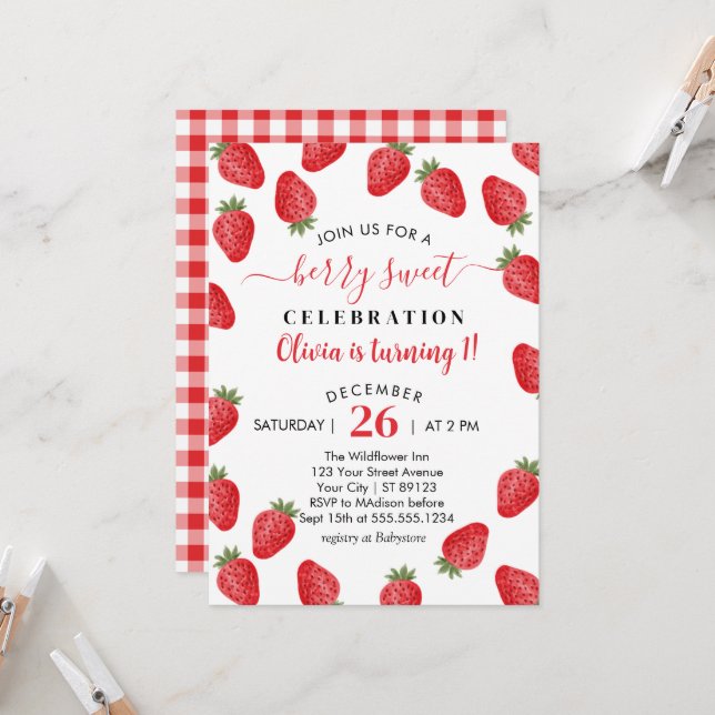 Convites Berry Sweet Está Transformando 1 primeiro aniversa (Frente/Verso In Situ)