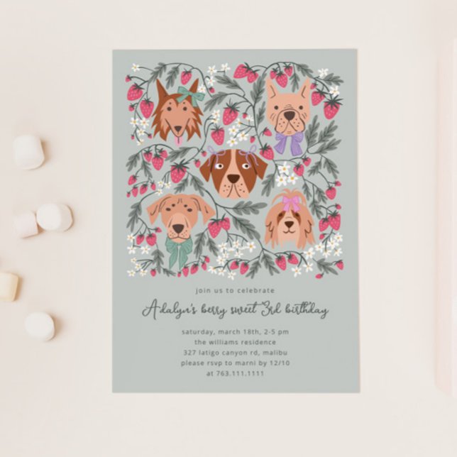 Convites Berry Sweet Festa de aniversário | Cães de Morango (Criador carregado)