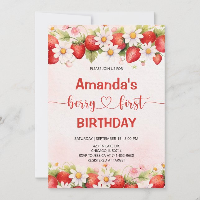 Convites Berry Sweet First Birthday (Frente)