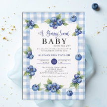 Berry Sweet Gingham Blue Cottage Style Baby Shower