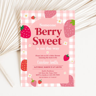 Convites Berry Sweet Gingham Strawberry Chá de fraldas