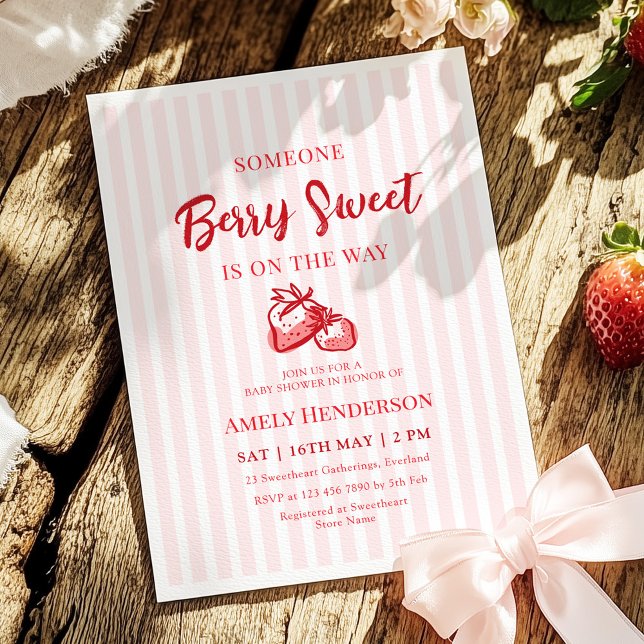 Convites Berry Sweet Hand Drawn Strawberry Baby Shower (Criador carregado)