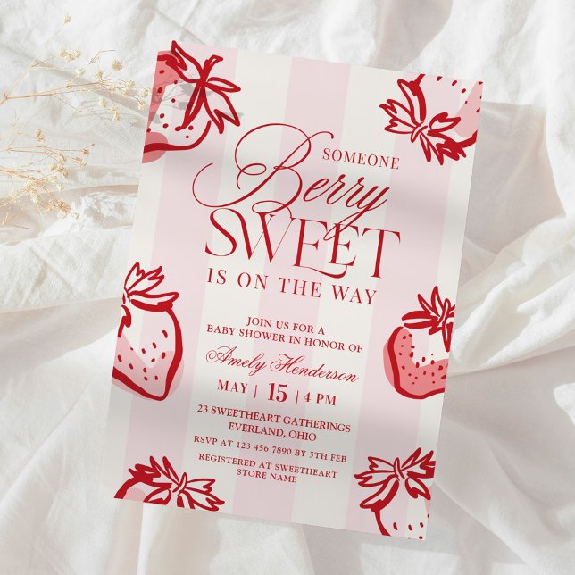 Convites Berry Sweet Hand Drawn Strawberry Baby Shower (Criador carregado)