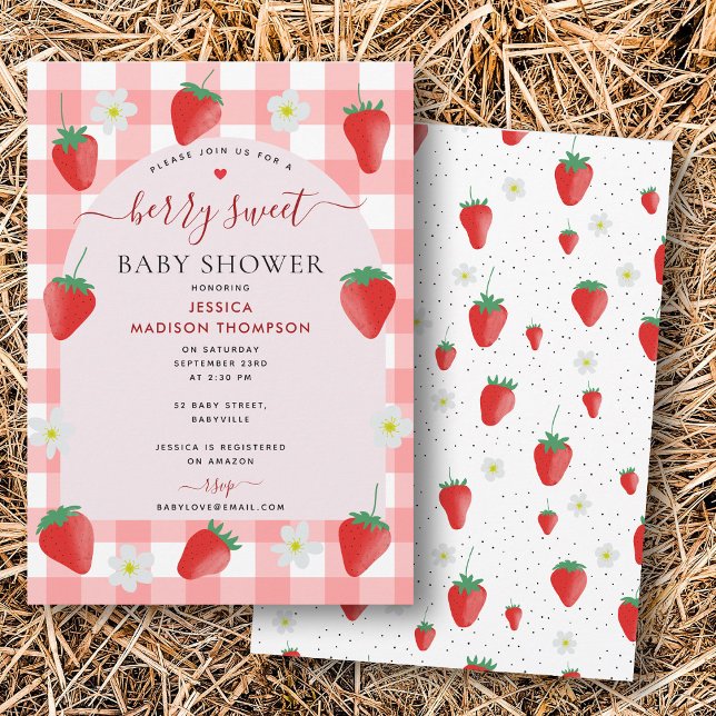 Convites Berry Sweet Morangos Chá de fraldas de morango (Berry Sweet Strawberries Strawberry Baby Shower Invitation)