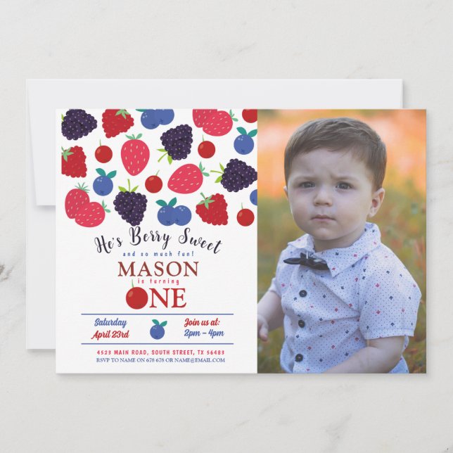 Convites Berry Sweet One First Birthday Boys Fruta (Frente)