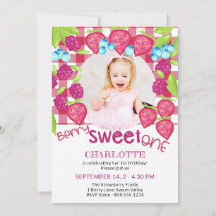 Convites Berry Sweet One Frutas Vermelhas Meninas 1º Aniver