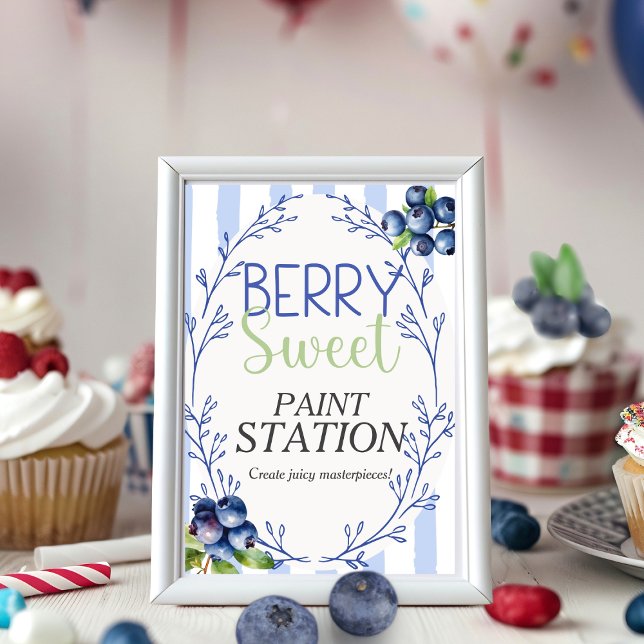 Convites Berry Sweet Paint Station blueberry Sinal (Berry Sweet Paint Station blueberry Sign)