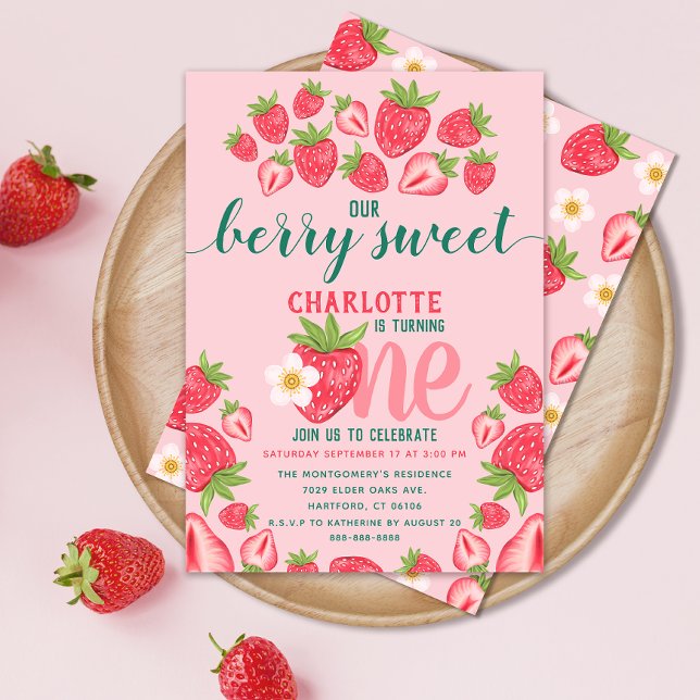 Convites Berry Sweet Pink, Partido do primeiro aniversario  (Criador carregado)