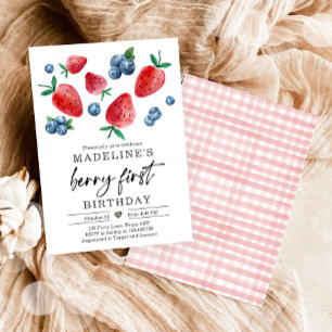 Convites Berry Sweet primeiro aniversario Strawberry Bluebe