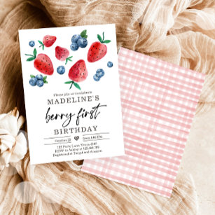 Convites Berry Sweet primeiro aniversario Strawberry Bluebe