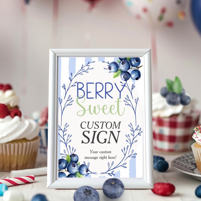 Convites Berry Sweet - Sinal de Blueberry Rosa Personalizad (Berry Sweet Custom Pink Blueberry Sign )
