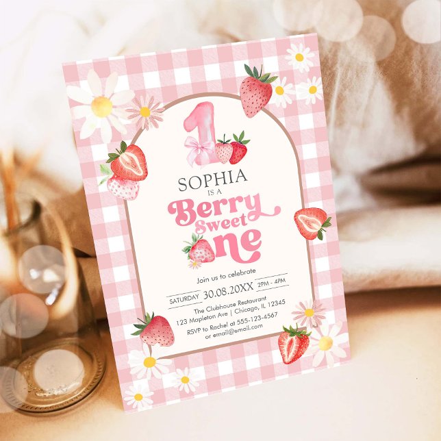 Convites Berry Sweet Strawberry 1st Birthday Invitation (Criador carregado)